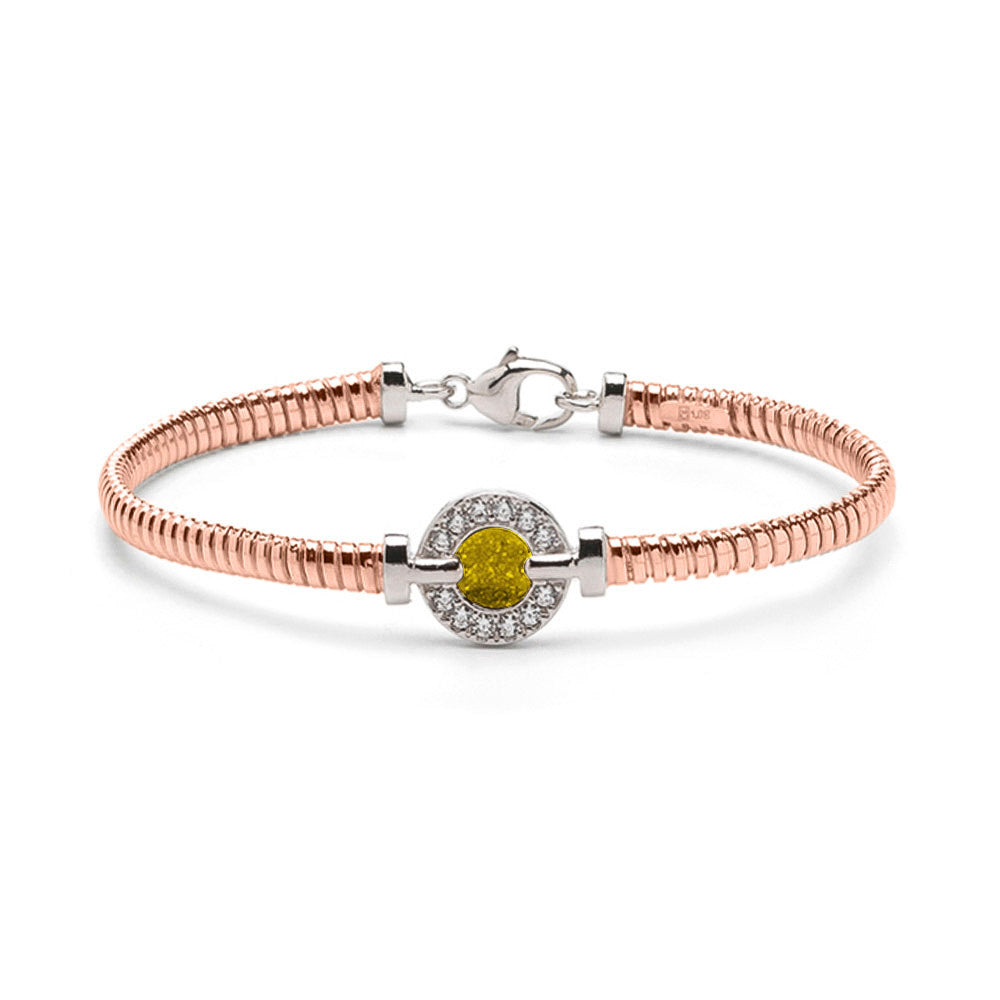 Zilveren vergulde as armband afgewerkt rondom met zirkonia's. yellow