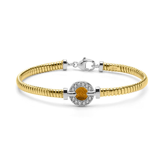 Zilveren met geelgoud vergulde as armband afgewerkt rondom met zirkonia's. gold