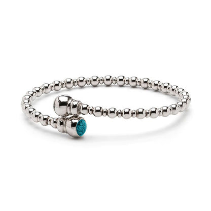 Zilveren flexibele bolletjes as armband twee compartimenten. Turquoise