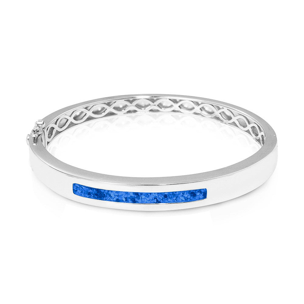 Zilveren as armband die gevuld kan worden met as of haar. Blue