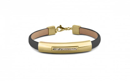 Lederen as armband met geelgouden edelmetaal afwerking