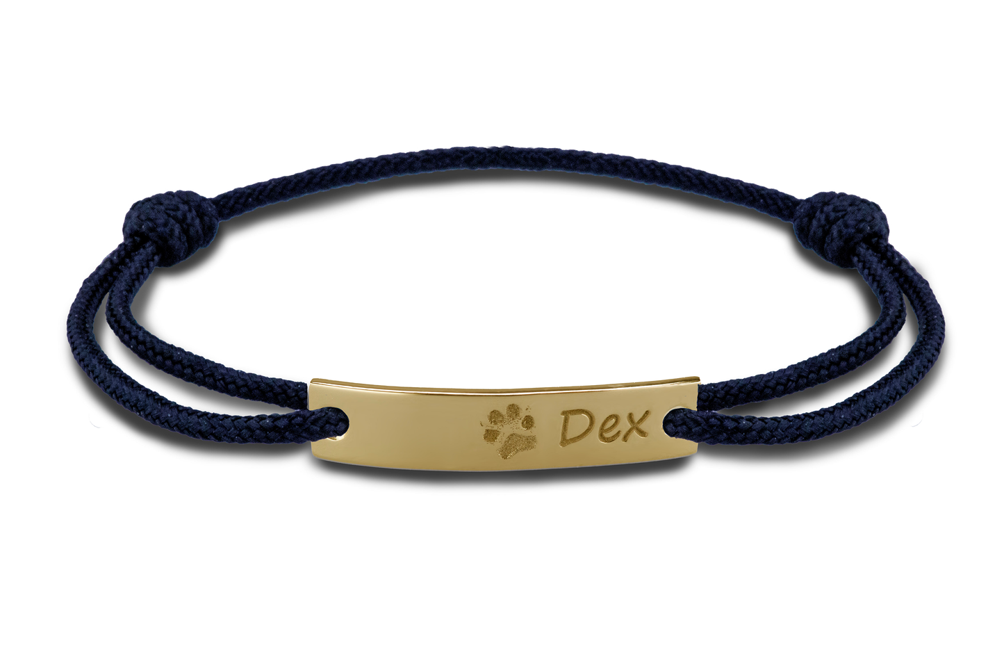 Para koord armband, met graveerplaatje aan de voorzijde. Geelgoud