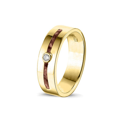Asring 5 mm uit onze serie gedenksieraden, waar zichtbaar as of haar verwerkt wordt in twee separate compartimenten met in het midden een zirkonia of diamant naar keuze. Brown
