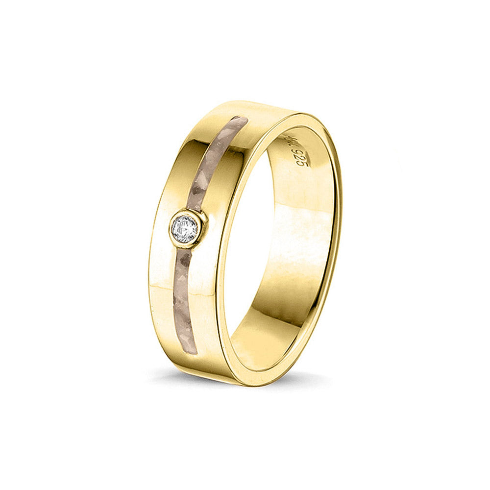 Asring 5 mm uit onze serie gedenksieraden, waar zichtbaar as of haar verwerkt wordt in twee separate compartimenten met in het midden een zirkonia of diamant naar keuze. Transparent