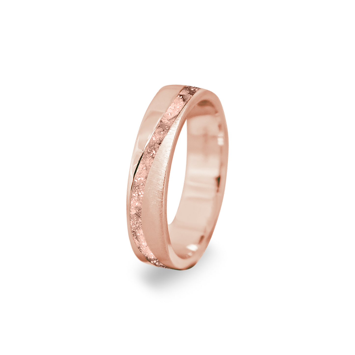 Gedenksieraad, ring  rondom zichtbaar gevuld met as of haar. Het vullen en sealen met onze speciale hars wordt in onze ambachtelijke edelsmederij gedaan. Blush