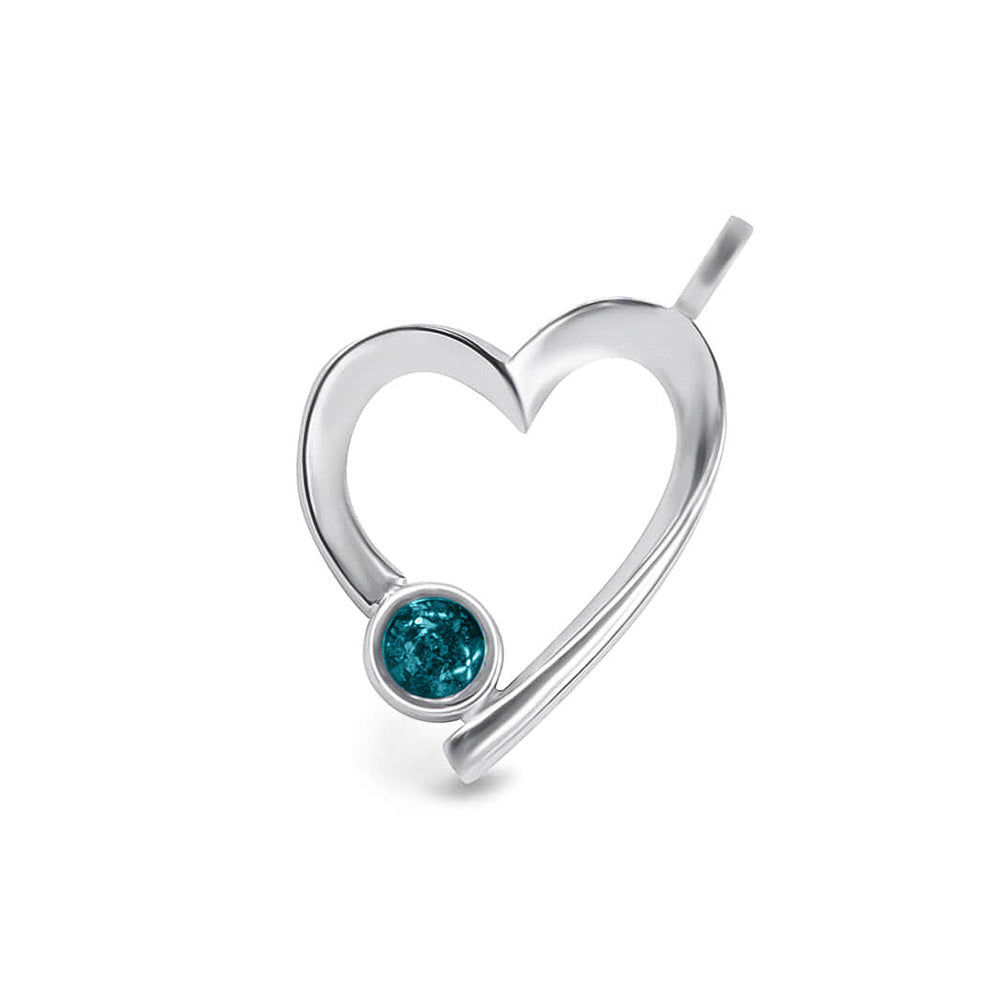 Ashanger open hart, gedenksieraad, waar as en haar in verwerkt wordt. Turquoise