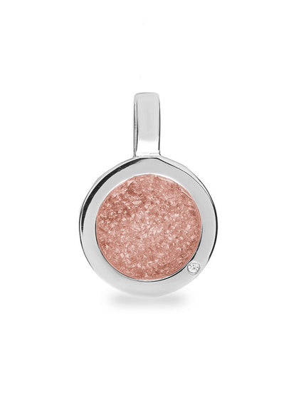 Ronde platte ashanger, gedenksieraad, waar as en haar in verwerkt wordt. Blush