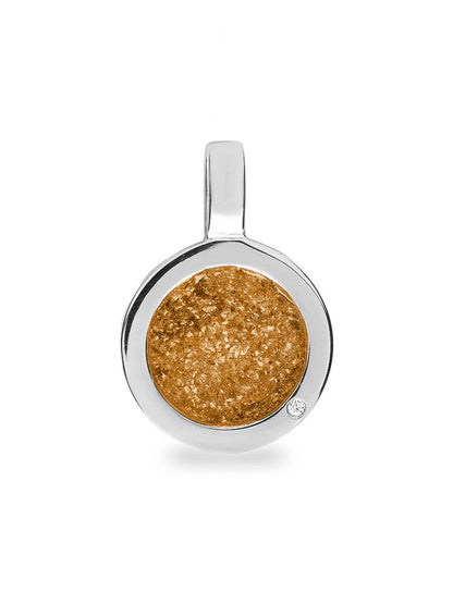 Ronde platte ashanger, gedenksieraad, waar as en haar in verwerkt wordt. Gold