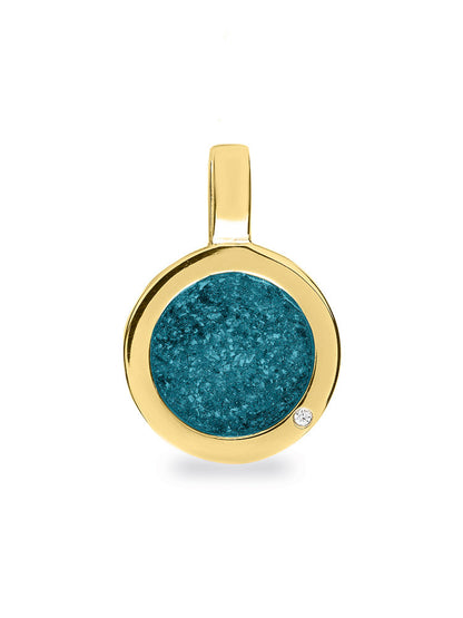 Ronde platte ashanger, gedenksieraad, waar as en haar in verwerkt wordt. Turquoise