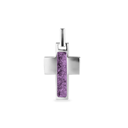 Ashanger kruis, gedenksieraad, waar as en haar in verwerkt wordt. Purple