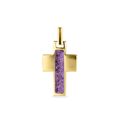 Ashanger kruis, gedenksieraad, waar as en haar in verwerkt wordt. Purple