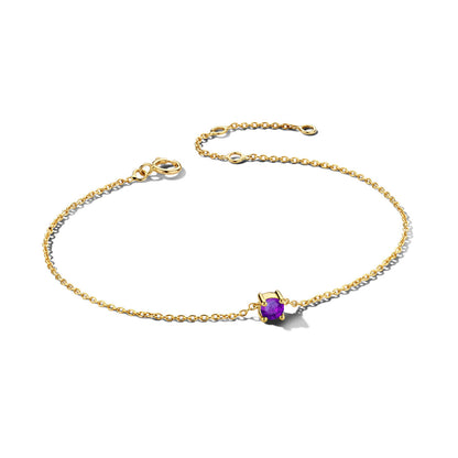 Exclusieve 14 KT geelgouden anker armband met geboortesteen in chatonzetting.