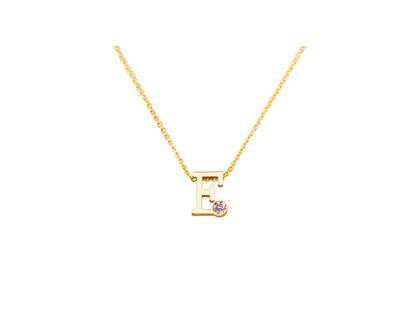 Geelgouden letter gedenkhanger met geboortesteentje inclusief collier