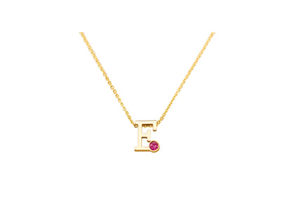 Geelgouden letter gedenkhanger met geboortesteentje inclusief collier